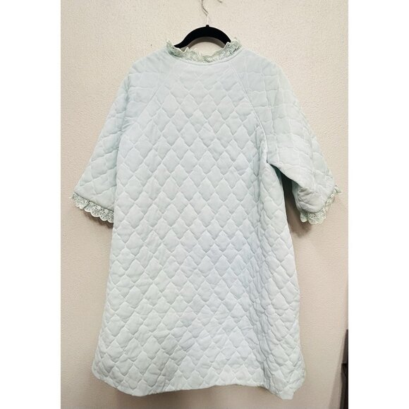 Vintage Miss Elaine Robe Housecoat Small Blue Quilted Button Front Pocket USA - Picture 2 of 6